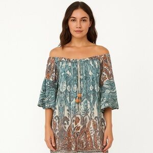 EST. 1946 Plus Size 22 Boho Chic Paisley Off-Shoulder Dress Multicolor